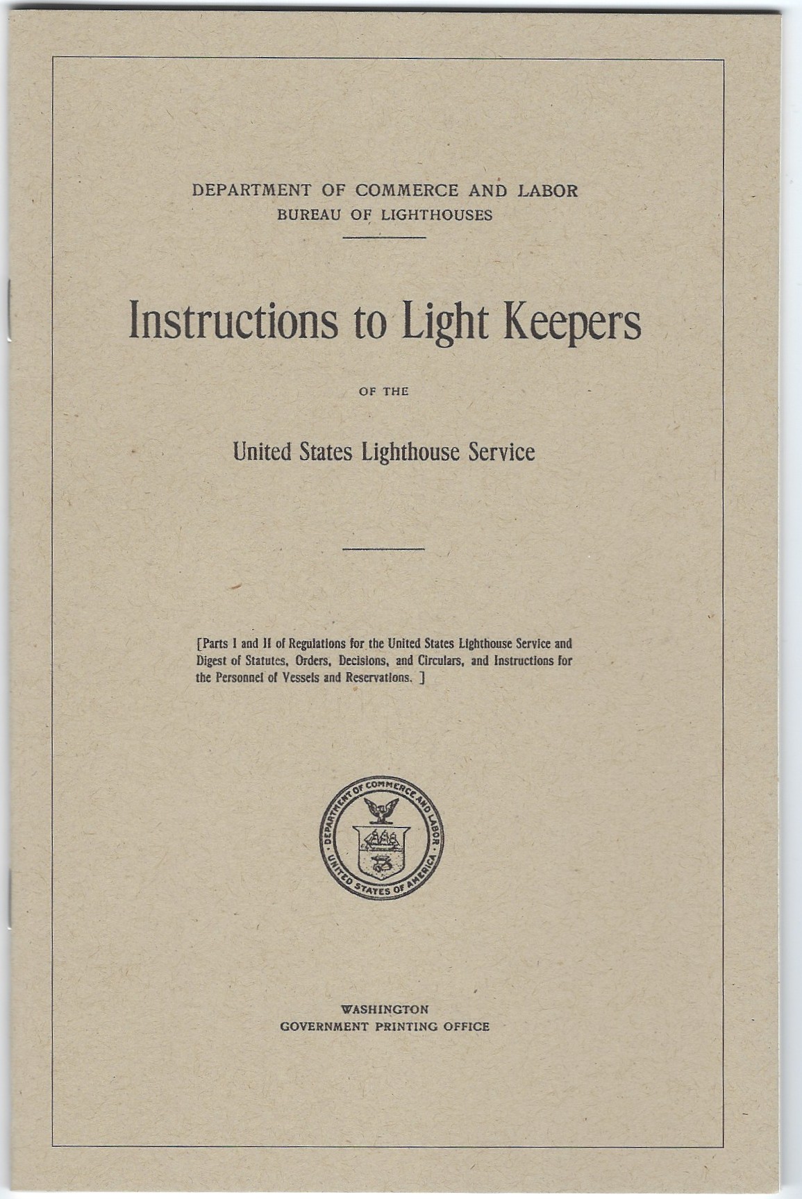 Instructions to Light Keepers, US Lighthouse Service - Click Image to Close